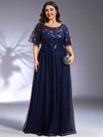 EVERPRETTY Elegant Sequin Bodycon Mesh Formal Gown, Suitable For New Year Party, Bridesmaid Dress, Winter Wedding Guest Dress, Spring Party Dress, Valentine's Day