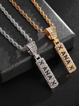 Collar con colgante de letra XANAX con rhinestones, estilo hip hop totalmente cubierto de hielo, con cadena retorcida, adecuado para uso diario y fiestas de hombres