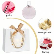 5/10个装小号带提手礼品袋，尺寸5.5 x 2.5 x 4.8英寸，纸质礼品袋，带蝴蝶结丝带，适用于派对、婚礼、生日等各种场合的散装礼品袋 - 白色 - 查看 8