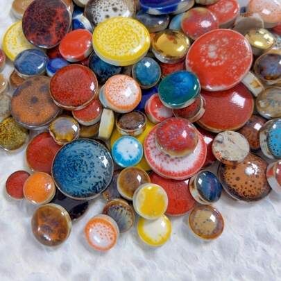 Azulejos de mosaico redondos de cores sortidas, 100g/200g, material tradicional para artesanato DIY com esmalte de alta temperatura, decoração durável para parede, batente de porta, escada, tampo de mesa, revestimento artístico feito à mão.