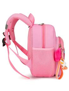 1 pieza Mochila escolar de dibujos animados linda para estudiantes de secundaria, patrón de poni ligero, reduce la carga, con colgante de conejo, esencial para el regreso a la escuela - Rosa - Ver 4