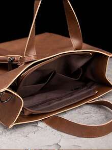 Bolso de mano tipo tote de cuero de caballo loco vintage en estilo vertical, bolso de hombro cruzado para hombres - Multicolor - Ver 9