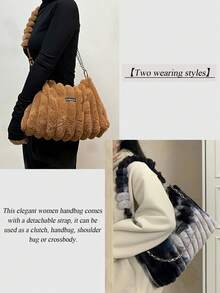 Tie Dye Plush Single Shoulder Armpit Bag, A Luxurious Women's Single Shoulder Plush Bag Square Bag That Is Charming, Elegant, Fashionable, And Elegant. It Is Suitable For Women's Daily Commuting Or Gatherings, Weddings, Dances, Dinners/Banquet Dates, And Can Be Paired With Dresses, Formal Wear, Holiday Dresses, Birthday Dresses, Casual Dresses, Yoga Dresses - 棕色 - 查看 2