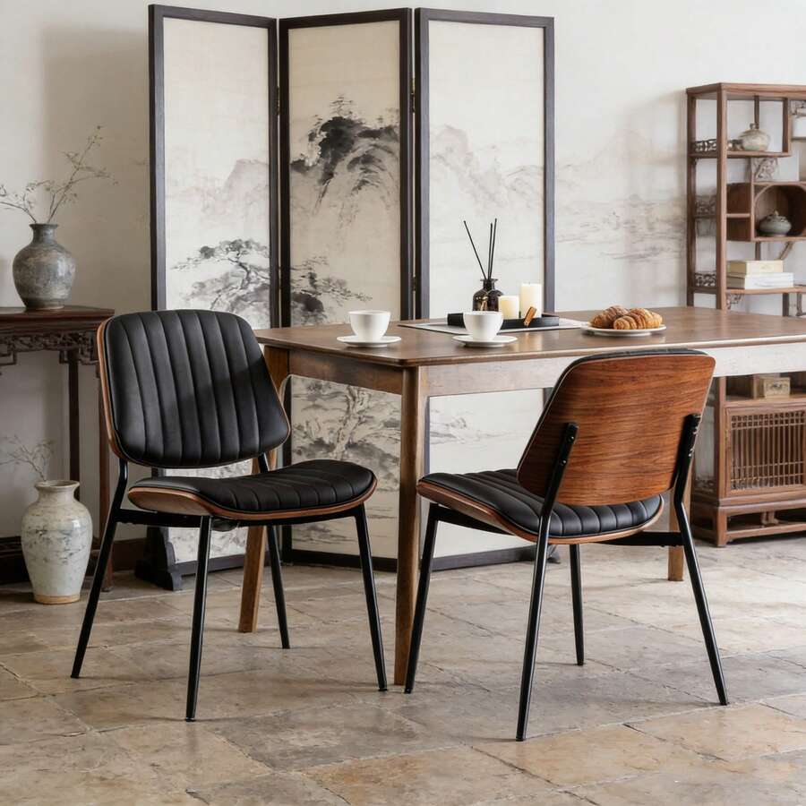 Dining Chairs - Black + PU Leather + Foam - View 1