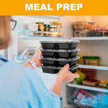 10/20/50个装可重复使用带盖双格餐盒，坚固防漏，适用于微波炉、冰箱、洗碗机，方便外带，黑色 - 黑色 - 查看 6