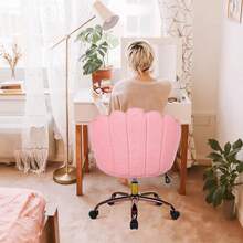 Silla de Oficina en Casa Tapizada con Pétalos, Silla de Tocador Giratoria con Ruedas, Silla de Escritorio de Terciopelo Cómoda con Base de Metal, Asiento Moderno de Acento para Sala de Estar - Blanco - Ver 5