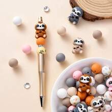 28pcs/Set Silicone Animal Beads Set, Cute Sloth Shaped Beads With 15mm Printed Round Beads And 8mm Crystal Beads, DIY Jewelry Making Kit, Bracelet, Necklace, Party Favor - Multicolor - View 6