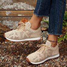 Women's Elegant Round Toe Lace-Up Thick Sole Fashion Sneakers - Apricot - View 3