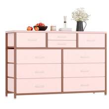 Cómoda de sauce negro para recámara, cambiador ancho y cómoda para clóset, soporte de TV de 47 pulgadas con gran almacenamiento, cómoda de tela larga de 10 cajones con marco de metal para - color: rosa - Ver 1