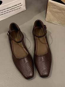Giày bệt Mary Jane kiểu retro cho nữ, mẫu mới mùa xuân/hè 2026, giày quai ngang tối giản thoải mái. - màu nâu - Xem 3