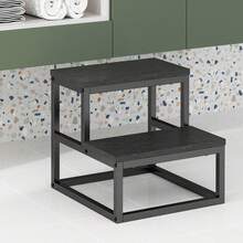 Taburetes de 2 Peldaños para Niños y Adultos, Banquito de 15.2 Pulgadas, Estructura de Metal, Capacidad De Cargaáxima 500Lbs, Bancos Escalón Infantiles - Negro - Ver 1