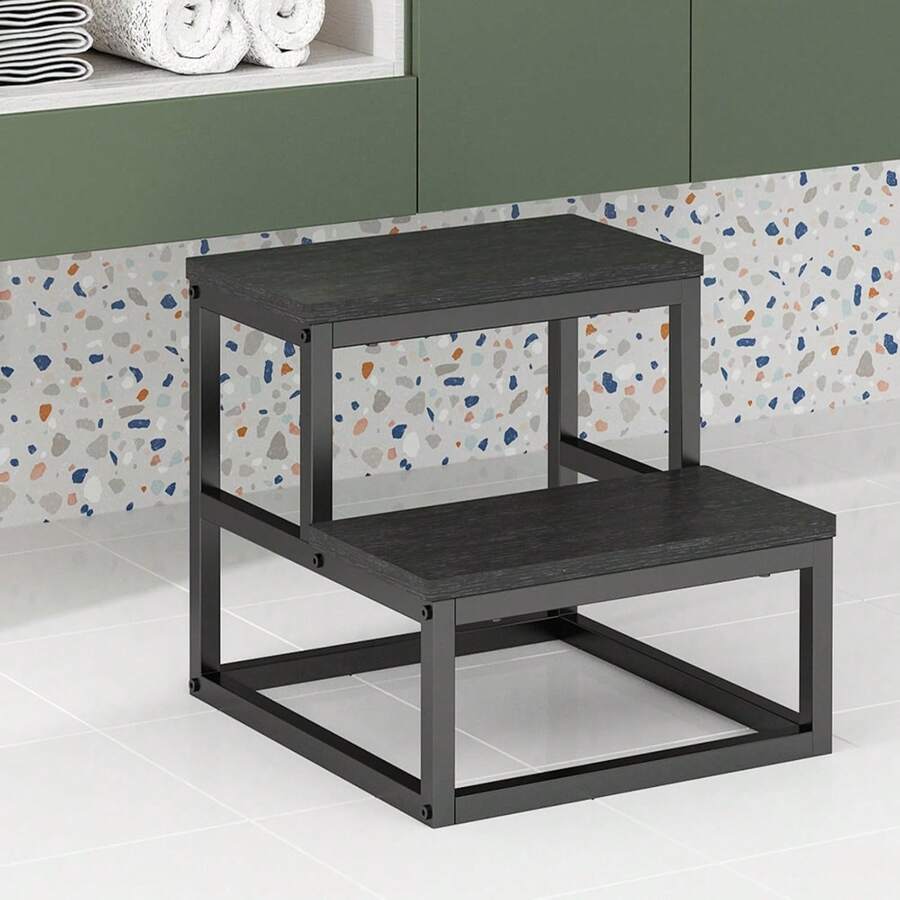 Taburetes de 2 Peldaños para Niños y Adultos, Banquito de 15.2 Pulgadas, Estructura de Metal, Capacidad De Cargaáxima 500Lbs, Bancos Escalón Infantiles - Negro - Ver 1