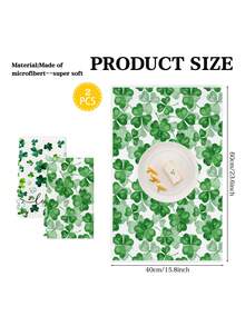 2 Pcs St. Patrick'S Day Dish Towels Watercolor Shamrock Lettering Home Restaurant Kitchen Hand Towels Decorative Hand Towels - Green - View 2