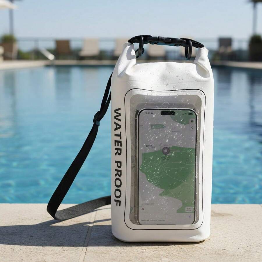 1pc 2L Outdoor Sports Waterproof Bag For Swim Hiking Dry Bag Waterproof Backpack With Integrated Clear Phone Pouch For Outdoor Activities Lightweight Waterproof Pool Bag - White - View 1