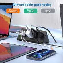 1875W Regleta Multicontacto Escritorio Múltiple con Función de Protección Contra Sobretensiones,7 Salidas Enchufe Inteligente-3AC+3A+1C,32W-PD&20W-USBC,2M Cable de Alimentación,para Oficina Hogar Dorm - Triángulo - Ver 2