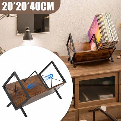 1 Tier Heavy-Duty Vinyl Record Holder – Fire-Burnt Retro LP Storage Rack For 80 LP Albums | Solid Wood & Heavy-Duty Iron  Frame With Adjustable Divider| Easy Assembly | Multiuse Organizer For Books, Magazines & Files