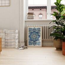 1pc Frameless Blue White Geometric Eid Mubarak Wall Art Print, Islamic Holiday Pattern Poster For Living Room, Bedroom, Dorm, Room Decor Bedroom, Back To School, Vintage Decor, Wall Prints, Unique Gift & Party Decoration - Multicolor - View 4