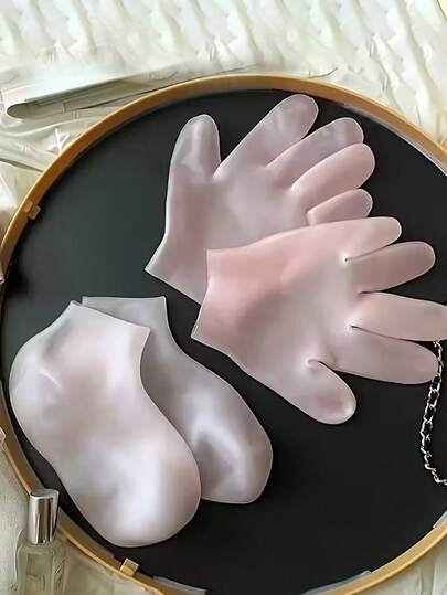 4pcs/Set Silicone Moisturizing Socks And Gloves Set, For Dry, Cracked Heels And Rough Skin - Fragrance-Free Foot And Hand Care Set, Suitable For Personal Beauty And Nail Care