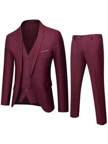 Men Suit Set,Men's Two-Piece Slim-Fit Suit, Business Professional Formal Wear, Groom's Suit, Wedding Attire. - 勃根地1 - 查看 1