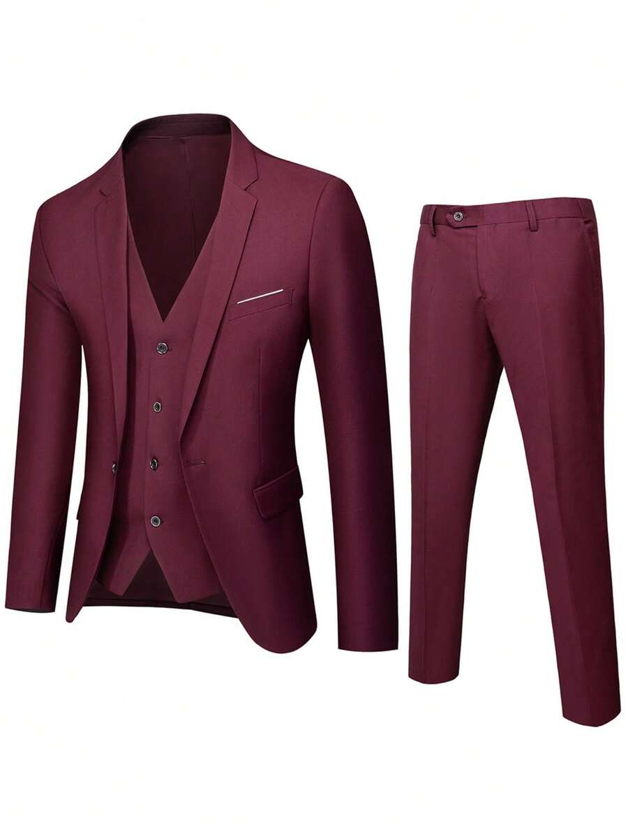 Men Suit Set,Men's Two-Piece Slim-Fit Suit, Business Professional Formal Wear, Groom's Suit, Wedding Attire. - 勃根地1 - 查看 1