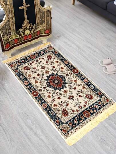 1pc Elegant Vintage Style Carpet, Tasseled Printed Decorative Rug, Suitable For Traditional Festivals, Daily Home, Valentine's Day, Birthday Party Decoration - Soft, , Non-Slip, Machine Washable - Applicable For Living Room, Bedroom, Kitchen, Patio Decor, Bedroom Decor, Room Decor, Small Rug, Blanket, Outdoor Mat, Garden Mat, Living Room Carpet
