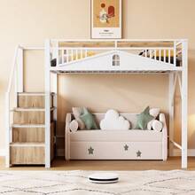 Kids Bed Frames, Headboards & Footboards - White + Metal & Wood + 140cm*200cm-2 - View 2
