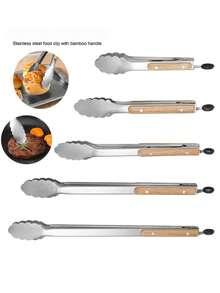 1pc Stainless Steel Heat-Resistant Kitchen Tongs, Stainless Steel & Rosewood Food Tongs, Korean BBQ Tongs, Wooden Handle Steak Tongs, Extra Long BBQ Food Tongs, Sturdy Grip, Convenient For Grabbing Food, Tossing Salad, Air Fryer, With Lock Design, Suitable For Kitchen Cooking, Baking, Home, Hotel, Outdoor Grilling, Salad, Etc. - Multiple Specifications - View 2