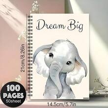 Caderno Espiral Elefante dos Sonhos (1 unidade) - 14 x 21 cm, 50 páginas, estampa fofa de elefante, material de escritório, material escolar, diário, capa motivacional, encadernação em espiral resistente, decoração com elefante - A5 - Ver 7