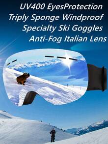 POLASUP 1pc Winter Anti-Fog Professional Dual-Layer Anti-Fog Ski Goggles With Reflective Coating, Polycarbonate Shatterproof Lens, Silver Coated, Thick Italian Import Dual-Layer Anti-Fog Lens, TPU Adjustable Non-Slip Strap, Thick Foam Padding, Professional Alpine Ski Goggles For Winter, Suitable For Siberia, Skiing, UV Protection, Anti-Glare - Black Frame / Anti-fog Double-layer Silver Coated Lenses // Double Adjustment Buckle - View 2