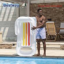 Bestway 43028 休闲充气游泳池漂浮床，带头枕的休闲游泳池躺椅，带靠背的充气水床，沙滩垫水上躺椅（不含气泵），泳池充气玩具，沙滩必备品，泳池漂浮垫 - 白色 - 查看 7