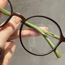 1pc Women's Lightweight Minimalist Round Frame Glasses - Brown And Green Color Scheme, Non-Prescription, Clear Lenses, Suitable For Everyday And Occasions, Streamlined Design - Multicolor - View 6