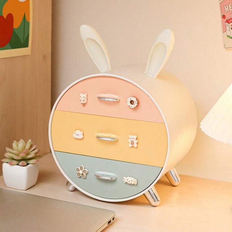 Multi-Layer Drawer Desk Organizer Box, Cute Rabbit Design, Student Dorm Makeup Storage , Makeup Room Decor - Multicolor - View 15