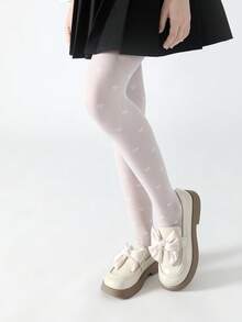 2/1 双女童紧身裤，婴儿紧身裤，儿童紧身裤，薄款爱心提花无脚紧身裤，网眼紧身裤，黑色，白色，纯色，学院风可爱风格，儿童舞蹈裤，柔软舒适春夏季，适合日常、四季、派对，可搭配裙子、短裤，可用作舞蹈袜