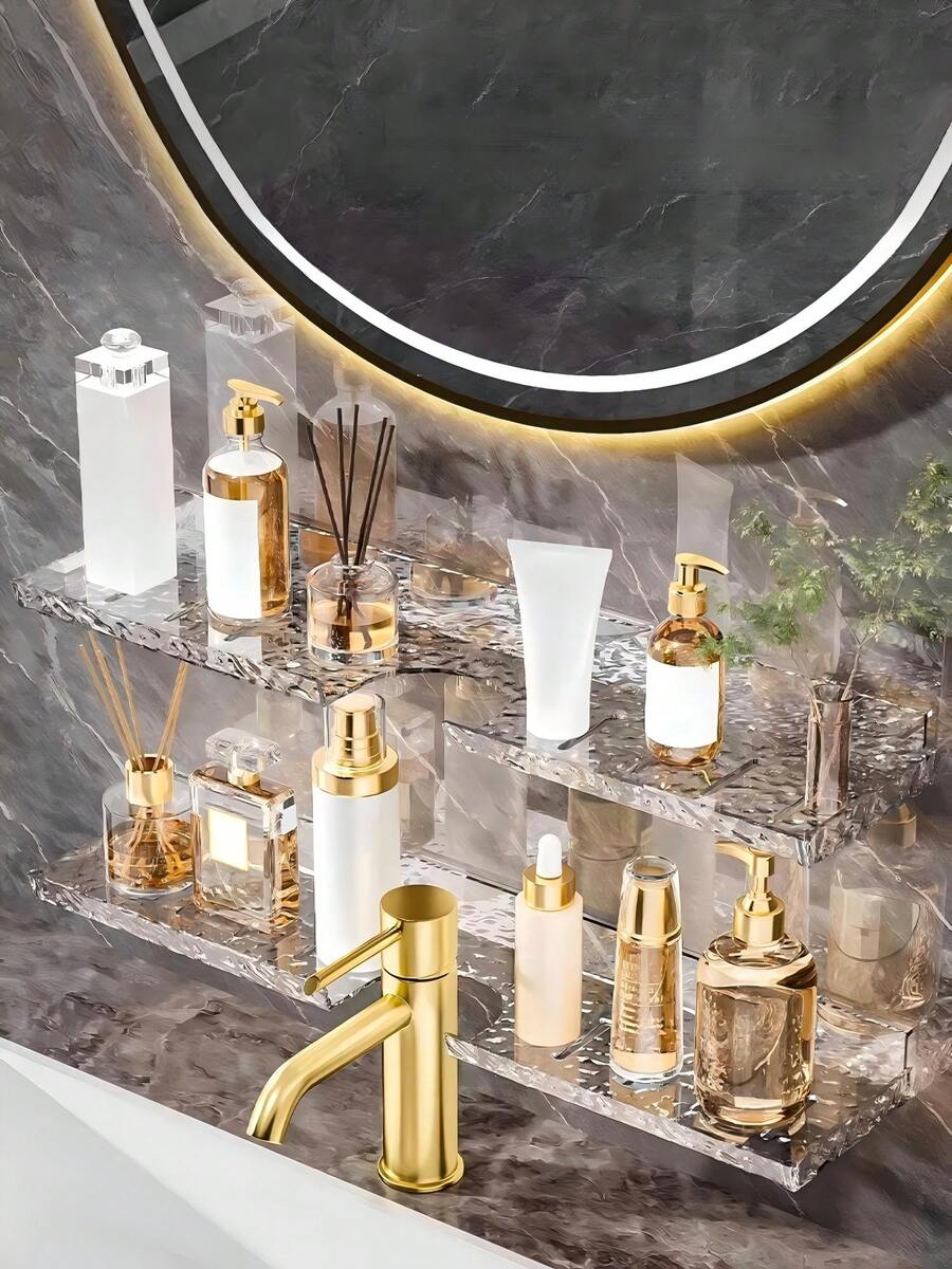 1-Piece Acrylic Faucet Storage Rack – Multipurpose Toiletries Space-Saving Hanging Bathroom Sink Organizer | Wall-Mounted Soap And Toothbrush Holder With Drainage Holes | Water-Resistant Rustproof No Drill – Perfect For Small Bathrooms, RVs, Dormitories | Modern Minimalist Design – Keeps Countertop Tidy! Bathroom Accessories - Multicolor - View 1