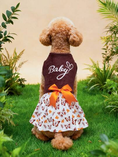 1pc Butterfly Print Pet Dress, Suitable For Small And Medium Dogs