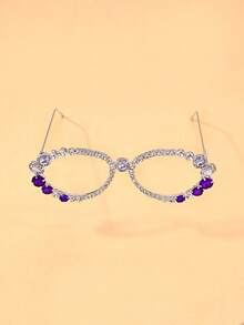 1pc New Rhinestone Eyeglass Frame Without Lenses, Funny Foldable Eyeglasses Frame