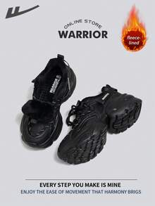 WARRIOR 女式舒适街头风厚底鞋，秋冬季舒适跑步鞋，简约休闲又不失时尚感，四季皆宜，耐磨耐穿，适合全天穿着的训练鞋，保暖内衬运动鞋。 - 黑色 - 查看 4