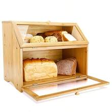 Bamboo Wooden Bread Bin Lift Up Lid Food Loaf Storage Container Box Counter Rack - Brown - View 7