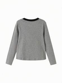 Balabala 女童长袖圆领T恤，透气棉质触感，穿着舒适不闷热 - 中花灰 - 查看 2