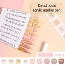 Ensemble de 9 couleurs de stylos marqueurs à pointe souple en acrylique Languo, 198 couleurs pour livre de peinture graffiti DIY étudiant, couleurs résistantes à la décoloration, marqueurs de couleurs empilables, série noir brillant et tons de peau pour peindre des figures, pinceaux acryliques souples imperméables, DIY chaussures et chemises