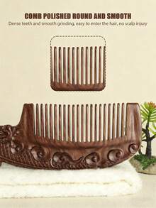 半把檀木雕花细齿梳，精美龙凤吉祥寓意梳子，防静电经络按摩发刷，适合作为礼物赠送亲朋好友。 - 彩色 - 查看 4