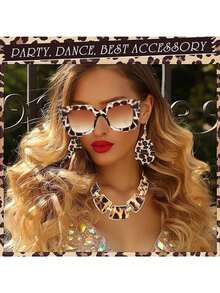 Stylish Leopard Print Bag And Leopard Print Jewelry Set For Women - Alloy Earrings, Bracelet, Necklace Tassel Pendant With Leopard Print Sunglasses- Sexy Street Style Accessories For Daily Wear, Vacation, And All Seasons,Large Capacity Wallet,Perfect Underarm Bag For Commuting,School Bag,Portable,A Party Gift Suitable For Girls,For Teen Girls Women College Students,Banquet Set,White-Collar Workers,Perfect For Work,Back To School - 彩色 - 查看 3