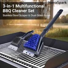 Nylon Grill Brush No Wire Bristle Barbecue Brush Grill Cleaning Kit Safe Grill Scraper Brush for Outdoor Grill Cleaner with Hole BBQ Brush Accessories Clean Cool Grates Gift for Men Dad 3 PCS - Negro - Ver 2