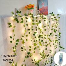 100/50/20 LED Green Ivy Watermelon Leaf Fairy Lights, USB Powered Watermelon Leaf Vine Decor Lights For Bedroom, Dorm, Wall, Garden, Party, Christmas, Wedding, Patio