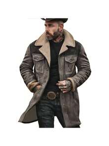 Men's Trench Coat,Men's Autumn/Winter Suede Color-Blocked Jacket With Multiple Pockets And Zipper - Grey1 - View 2