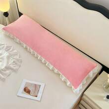 1件装奢华牛奶丝绒荷叶边枕套，情侣/加大尺寸，透气信封式开口设计，适合舒适的冬季沙发和家居床上用品装饰，圣诞节和情人节装饰礼物（不含枕芯） - 西瓜粉 - 查看 6