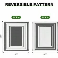 Outdoor Rugs 8x10 Waterproof Patios Plastic Straw Mats For Backyard, Porch, Deck, Balcony, Reversible, White - Tấm màu xám & trắng + 8' x 10' (Hình chữ nhật) - Xem 2