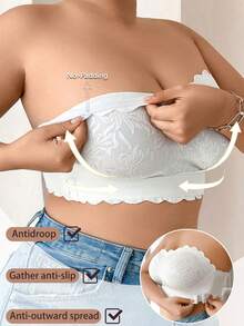 Plus Size Comfortable Lace Patchwork Wireless Front Closure Bra - White - View 6