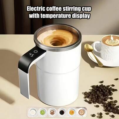 Taza de café eléctrica recargable por USB de 150mAh con pantalla de temperatura y función de agitación - Taza de viaje portátil de gran capacidad, batería de litio 18650, 0,6W de potencia, carga USB, adecuada para el hogar y la oficina, cafetera, máquina de café doméstica