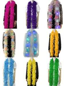 Boa de plumas, accesorio de disfraz DIY para fiestas, bufanda de plumas de colores, adecuada para fiestas de cumpleaños, Halloween, Navidad, carreras, fiestas del té, Nochevieja, conciertos, decoración del hogar, bailes, bodas, actuaciones en el escenario, disfraces y accesorios de carnaval, artículos para fiestas - Multicolor - Ver 4